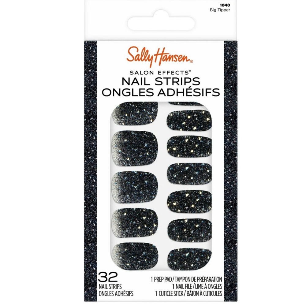 Silver Shimmer on Black Nail Strips - Picture 1 of 4